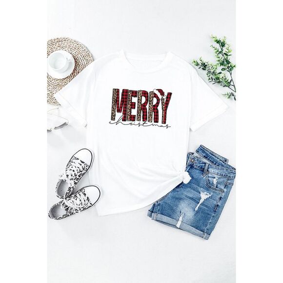 Azura Exchange  Plaid Leopard Print Short Sleeve T Shirt - Picture 1 of 8